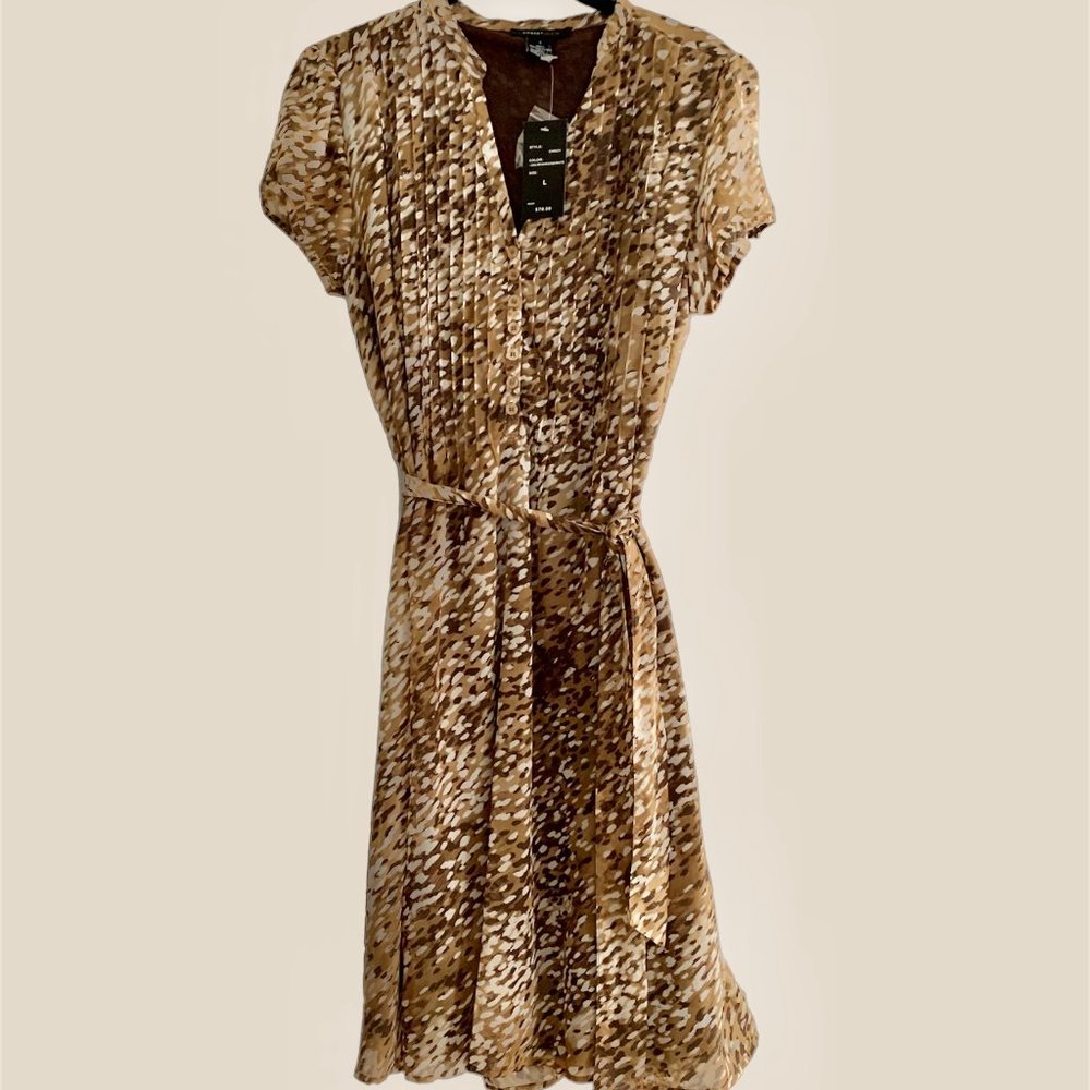 Robert Louis NWT Women's Taupe Ivory Design Lined Dress Size L